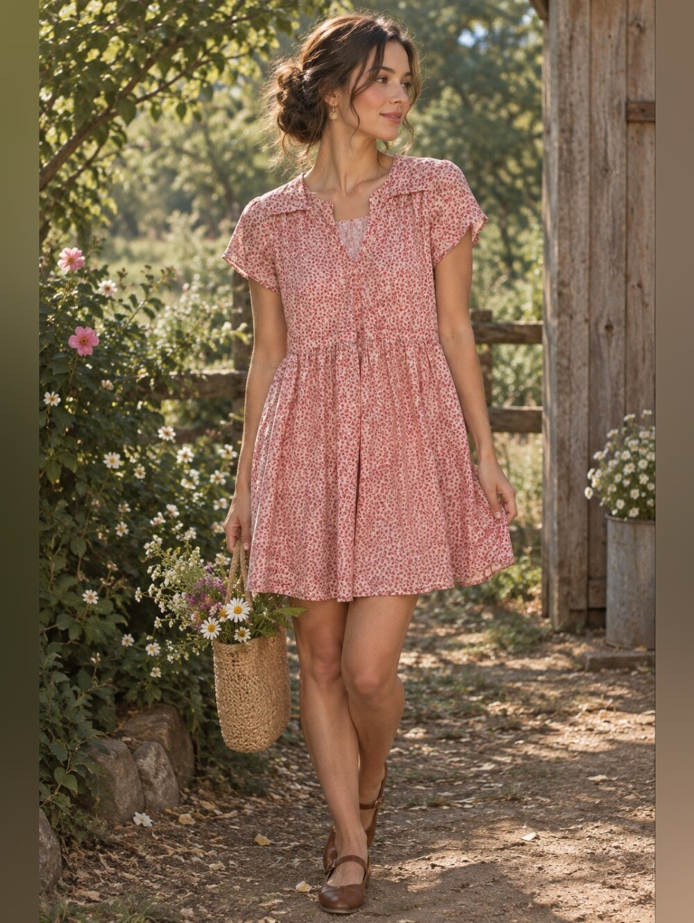 Christy Dawn Blush Pink Floral Short Sleeve Midi Dress